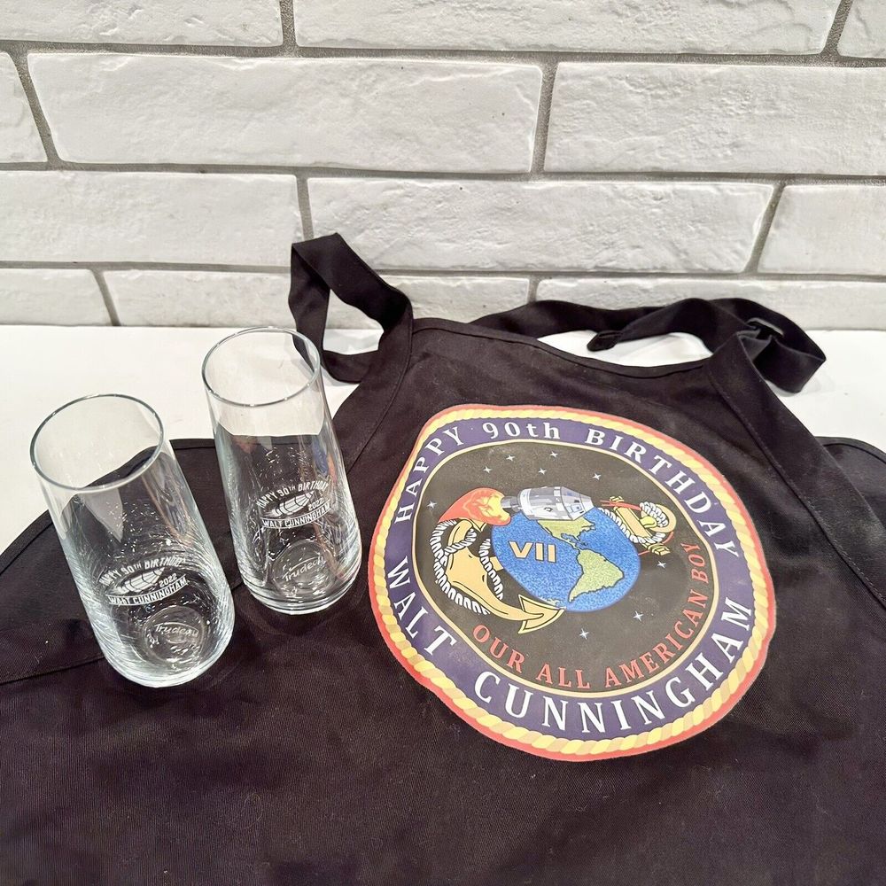 Walt Cunningham Stemless Champagne‎ Glasses and Apron Port Authority
